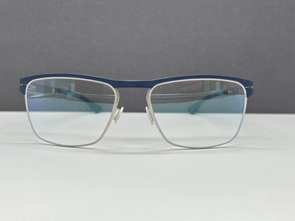 Ic! Berlin Monturas de Gafas Mujer Hombre Azul Plata Cromo Goma Angular Tommy G Foto 2 de 4