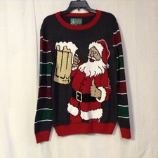 Men's Size Small Ugly Christmas Sweater Santa with Beer Heather Black