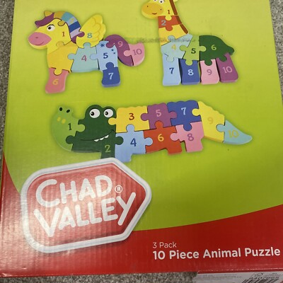 Chad Valley 3er Pack Tierpuzzle 10 Stück Holzpuzzle