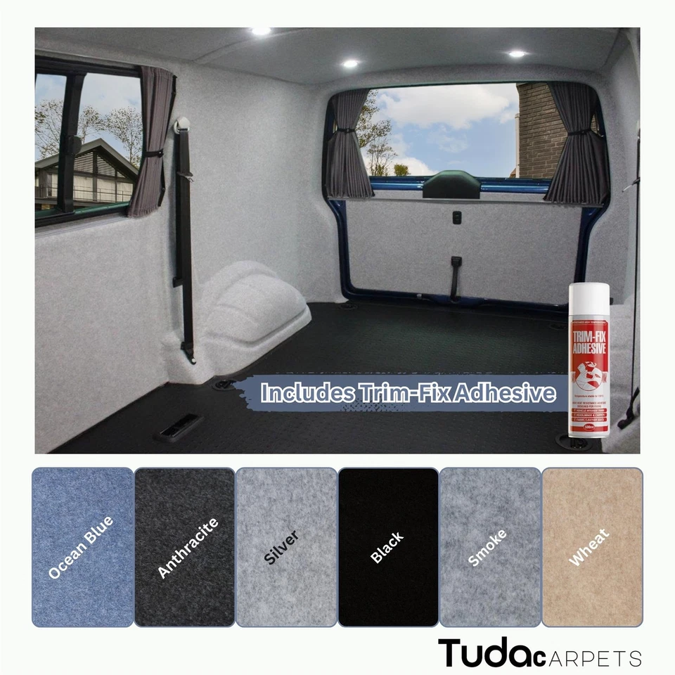 2 metre wide 4-Way Stretch Lining Carpet + adhesive for Camper Van Car Interior