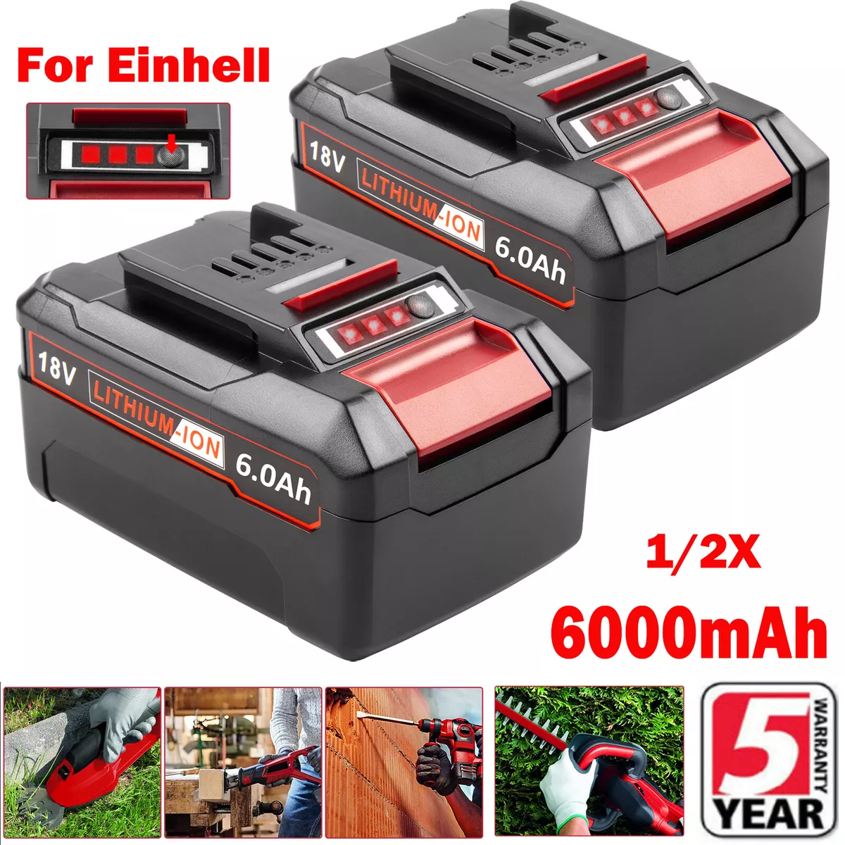 1 2X 18V 6.0Ah For Einhell Battery Power X Change PXC Power Tool