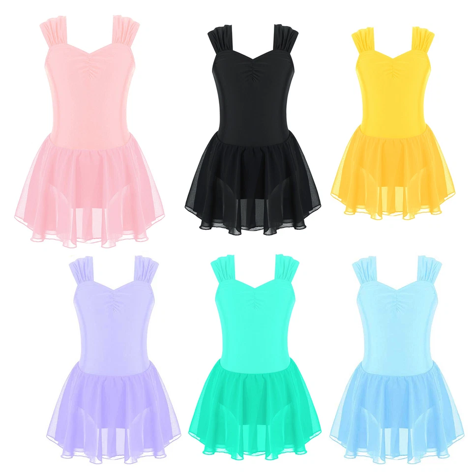 UK Girls Ballet Tutu Dress Mesh Ruched Leotard Dress Ballerina Dancewear Costume - Image 3 of 4