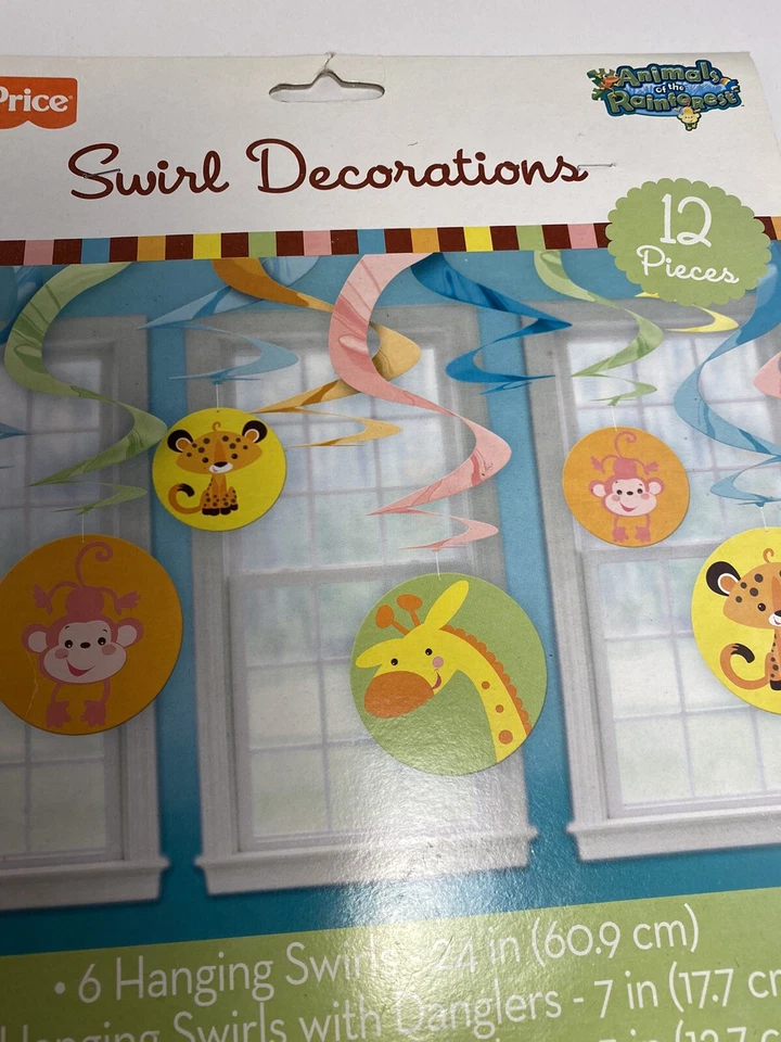 NUEVO CON ETIQUETAS Fisher Price Animales de la Selva Unisex Baby Shower Remolino Decoraciones Foto 3 de 4