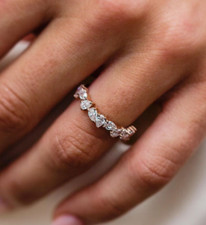 Pear Cut Cubic Zirconia Half Eternity 925 Sterling Silver Engagement Gift Ring