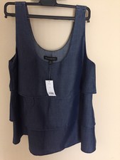 NWT Banana Republic Dark Wash Ruffle Layered Blouse, Top Sz XS Top Sleeveless