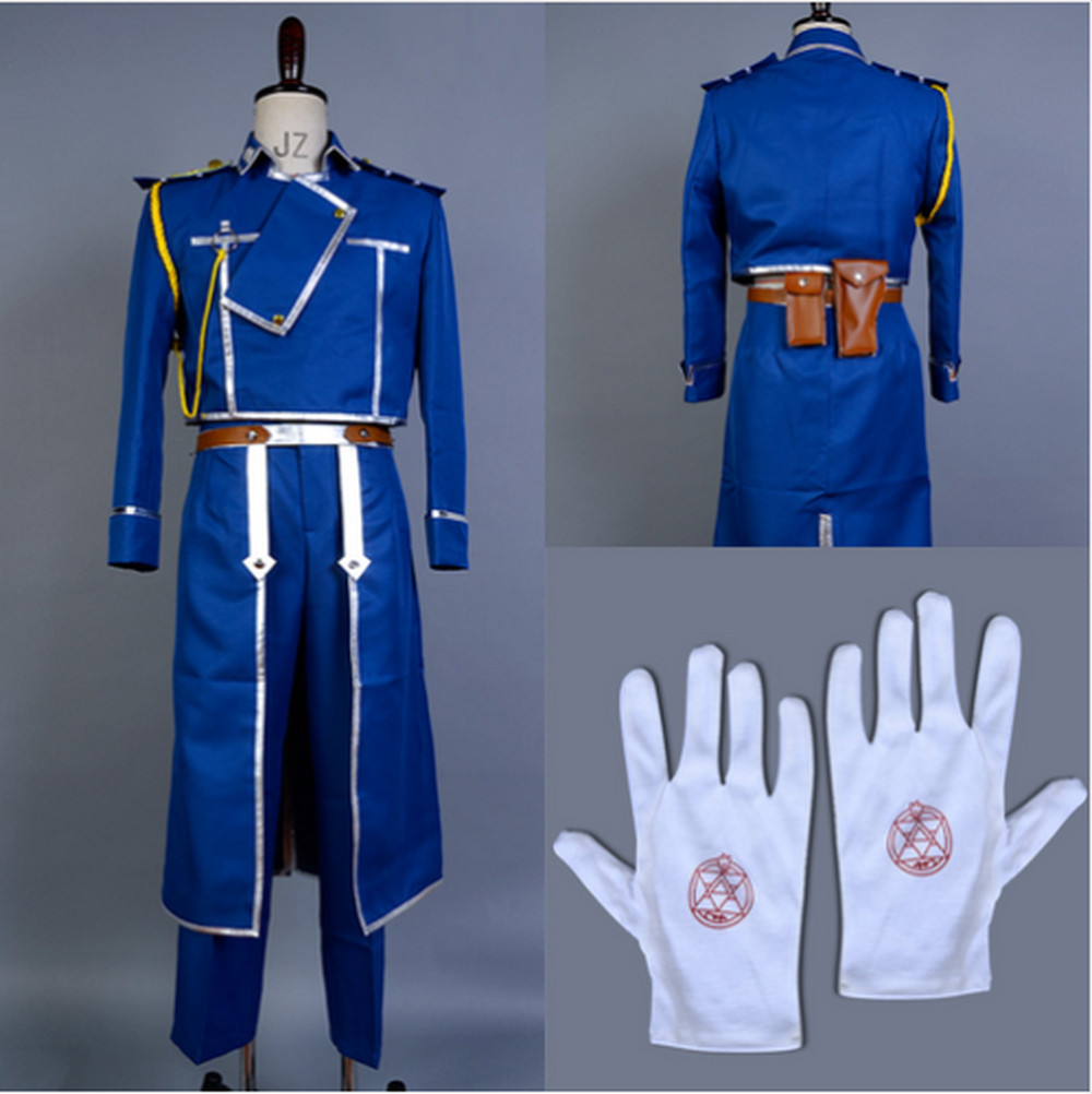 Traje de Disfraz Fullmetal Alquimist Coronel Roy Mustang Militar Uniforme Cosplay