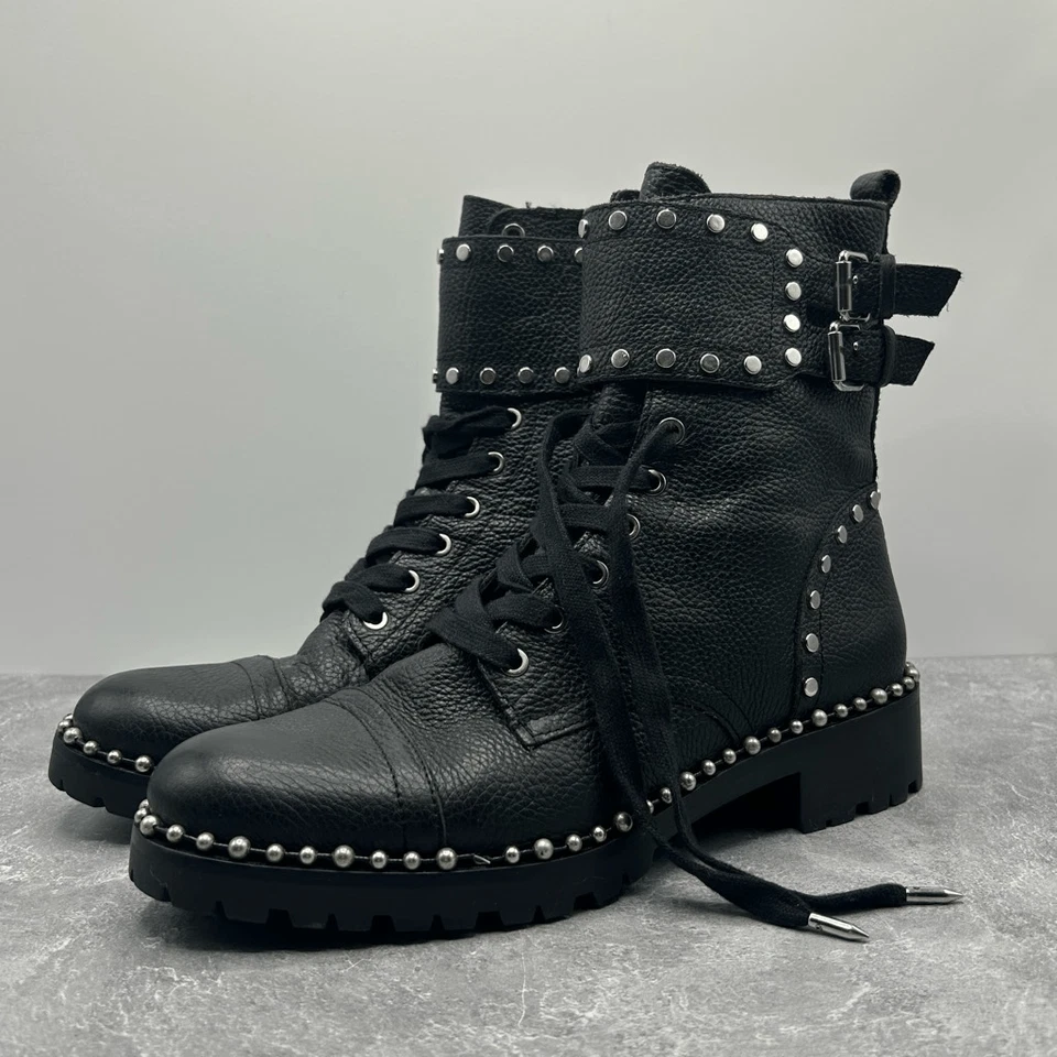 Botas de Combate Sam Edelman Jennifer Cuero Negro Talla 8M Tachonadas Moto Motociclista Foto 2 de 4