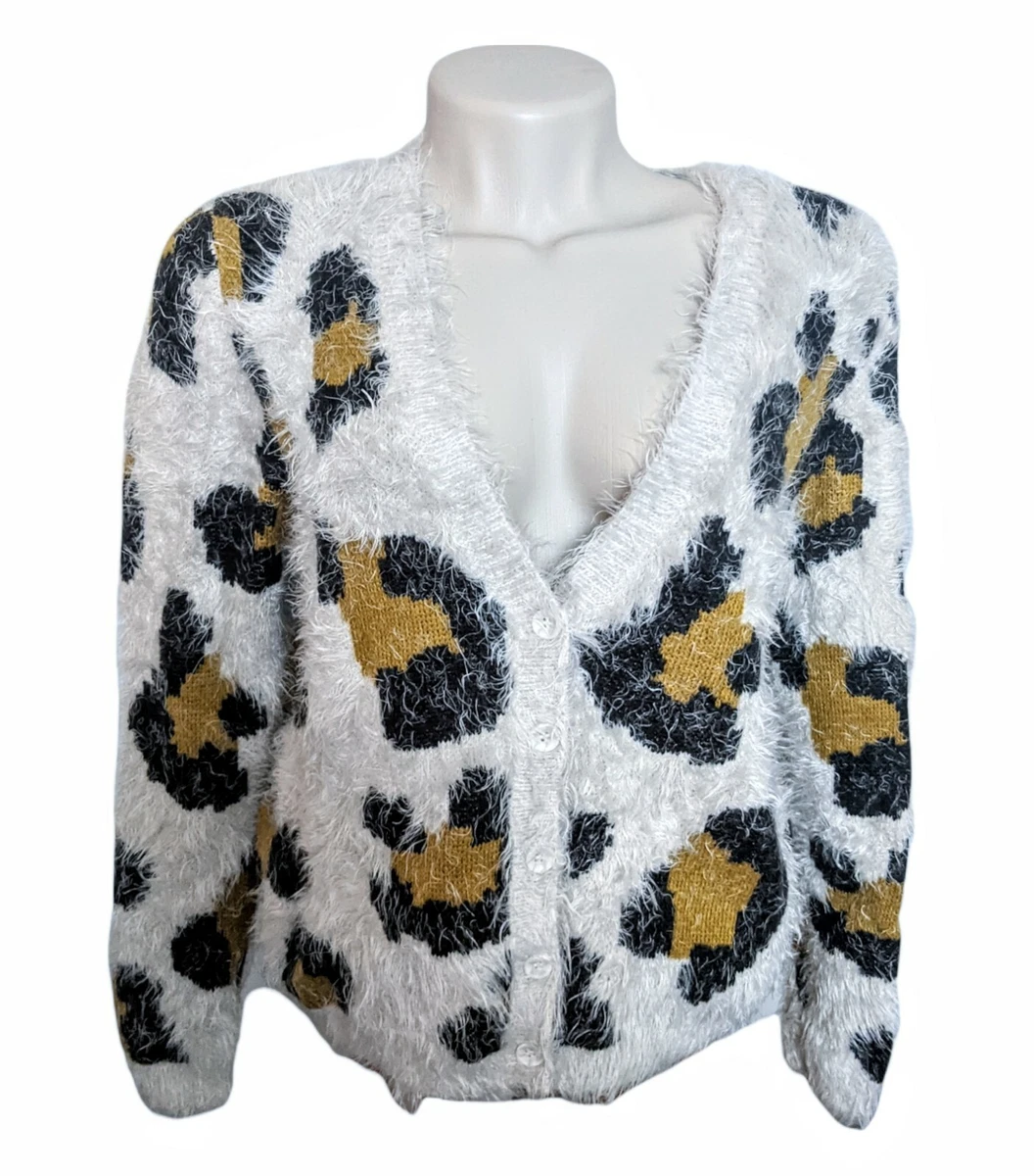 Topshop Women s Leopard Cheetah Animal Print Cardigan Open Front Sweater Size 4