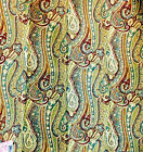 Paisely Designer Upholstery Fabric Sample Brown Green Cotton Rayon Craft 25" Sq