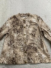 Chico's Women 3/4 Sleeve Leopard Print Snap Button Zipped Pockets Jacket Size 2