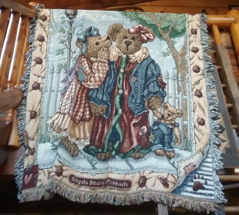 Boyds Bears "The Secret: Just Between Us"  50"x70" Tapestry Afghan Throw 