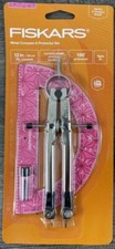 Fiskars Metal Compass  Protractor Set Easy Read Ages 8 Pink NEW