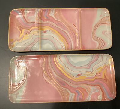 Umbra Loft Pink Swirl Trinket Tray Jewelry Makeup Keys - 10  x 4.5  - Set of 2