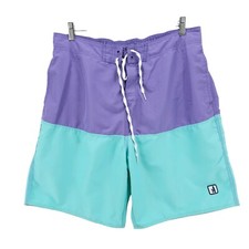 Johnnie O Swim Trunks Board Shorts Purple Mint Green Colorblock Mesh Lining XL