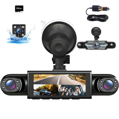 1080P 360° Dash Cam 4 Channel Driving Recorder Car Front+Rear Camera +64GB