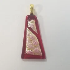 Glass Lampwork Pendant Murano-Style Red Pink Iridescent Handmade OOAK Vintage