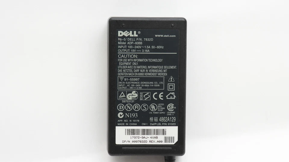 Dell Original 60 Watt Netzteil 19V 3,16A Stecker 5,5mm/2,3mm 0007832D - Bild 2 von 4