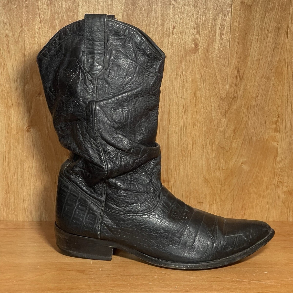 Vintage Zodiac USA Black Leather Slouch Cowboy Boots Size Vintage Zodiac USA Black Leather Slouch Cowboy Boots Size