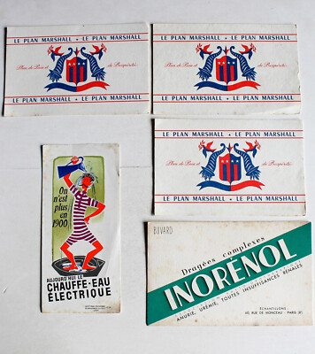 LOT 5 ADVERTISING BLOTTER: PHARMA INORENOL 1938 LE PLAN MARSHALL 1947 SODEL 1962