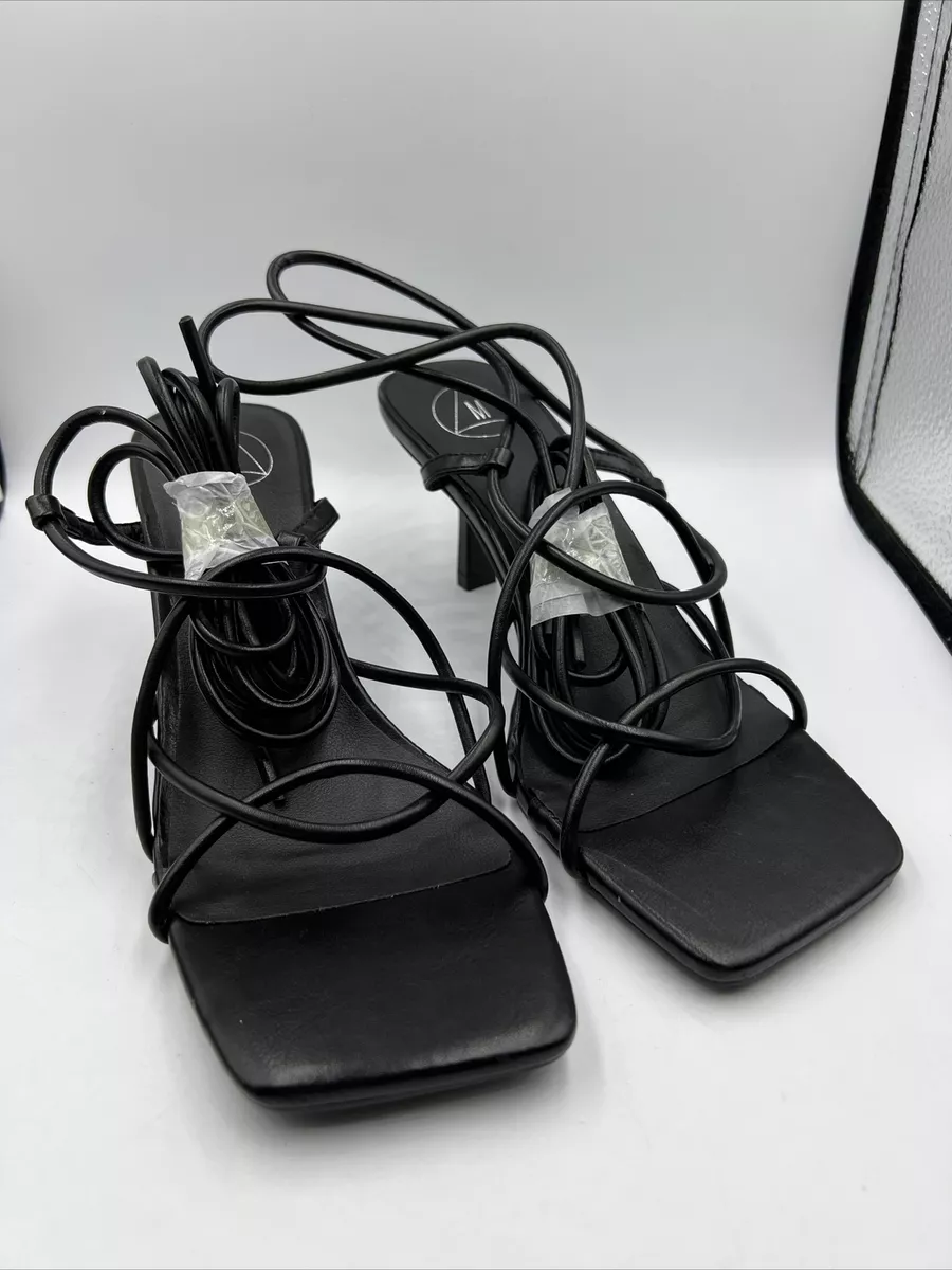 Missguided Square Toe Tie Up Mid Heel Sandals Black Women s Size