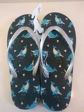 Cat & Jack Norwal Girls Sx 6 XL Blue Silver Flip Flops