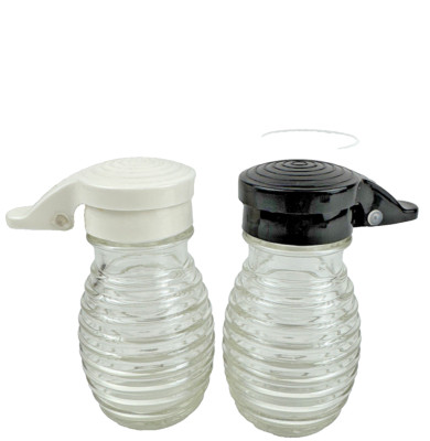 Moisture Proof Beehive Salt and Pepper Shakers | Black and White Hinged Flip Top