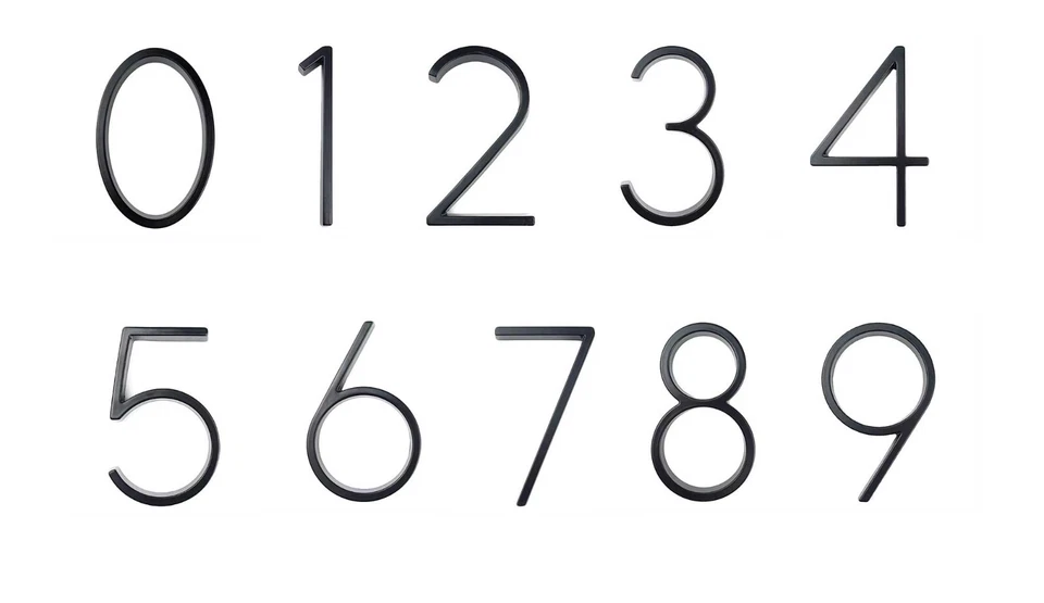 Números de metal negro de 5 pulgadas para dirección de casa exterior moderno flotante atornillado Foto 2 de 4