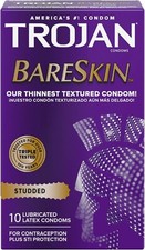 Trojan Bareskin Studded Ribbed Lubricated Latex Condoms  Brass Pocket Case