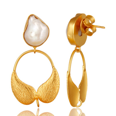 Pearl 18K Yellow Gold Plated Spreading Wings Dangle Earrings For Womens Jewelry