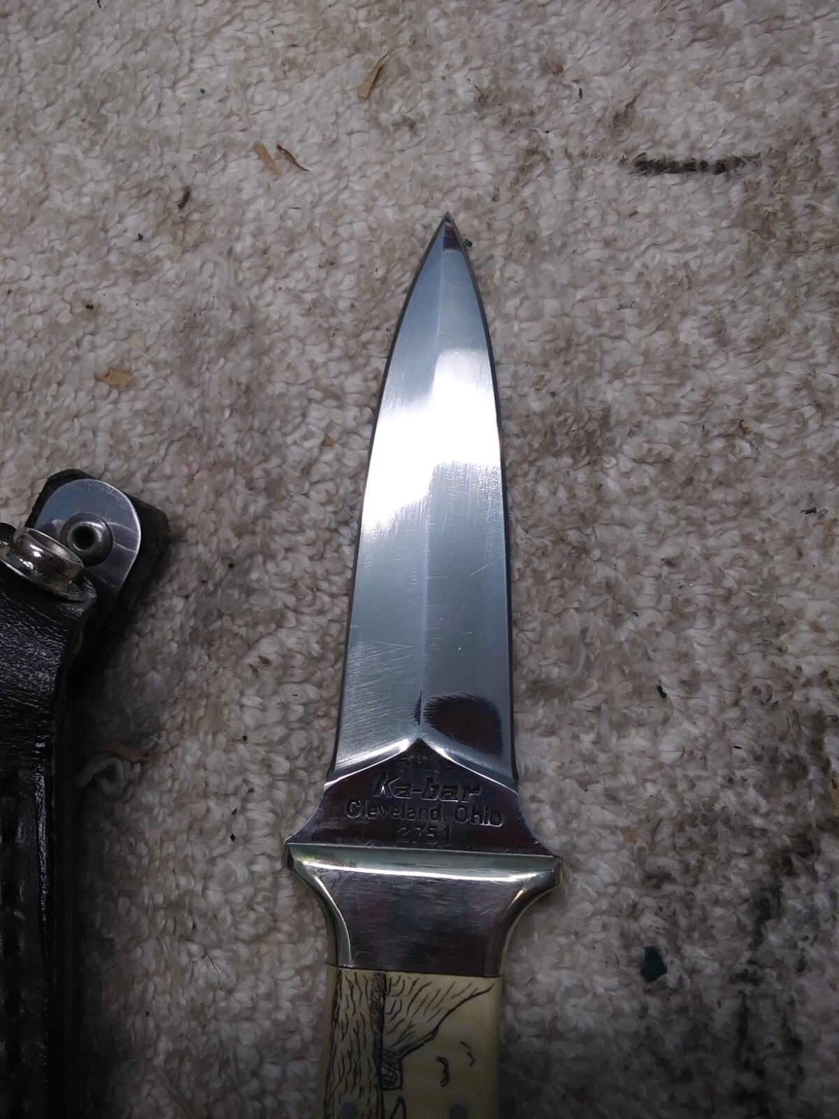 Vintage KaBar Boot Knife 2751 Japan W/Scrimshaw Handle, Sheath eBay