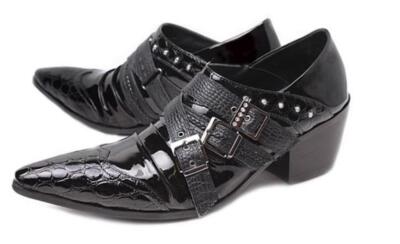 Men's British Pointy Toe Buckle Strap Block Heel Leather Rivet Party dress Shoes