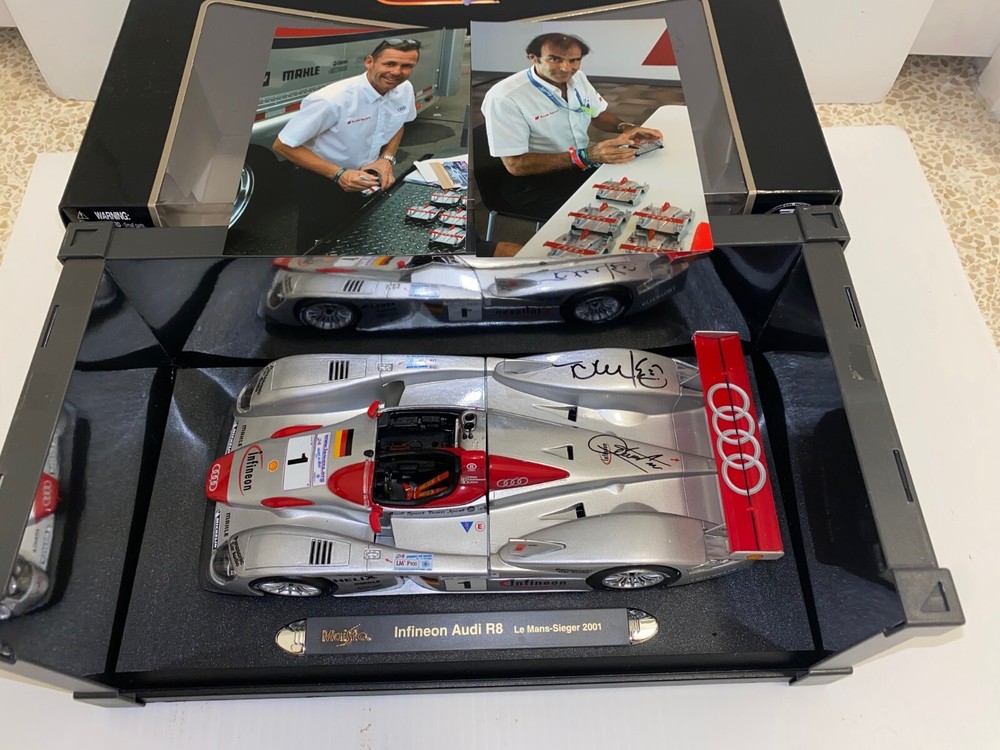2001 AUDI R8 LEMANS RACE WINNER 1/18,SIGNED BY AUDI DRIVERS,KRISTENSEN,PIRRO