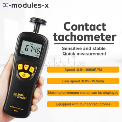 SMART SENSOR AR925 Digital Contact Tachometer LCD Tach RPM Rotate Speed Meter
