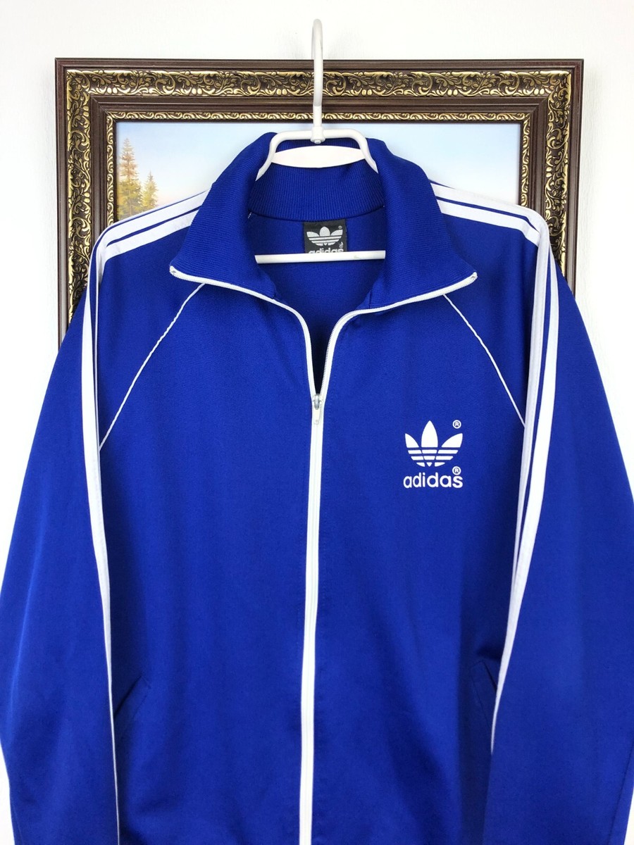 Vintage 80's Adidas Originals Jacket Mens Blue Track Top Zip
