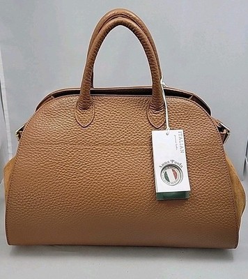 Anna Paola Italian Leather Suede Handbag Model RIVA Color Brown