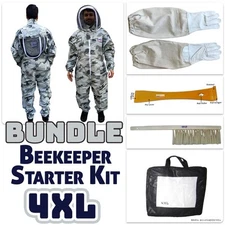 4XL Jawadis Snow Camouflage Bee Keeper Suit Bundle - Gloves, Hive Tool & Brush