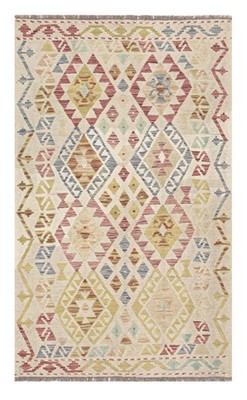 Handgefertigter afghanischer Kelim aus reiner Wolle geometrisch beige nachhaltig 156 x 97 cm 