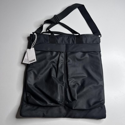 Rains Tote Bag Mens Large Black Helmet Bag Water Resistant Crossbody Outdoor