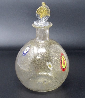 Seltener Devine Murano Kunst Glas Parfüm Flakon & Stopfen Blattgold Einschlüsse