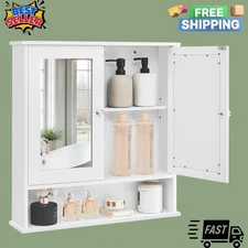 2-Door Mirrored Bathroom Cabinet: Wall-Mounted Storage w/ Open Shelf