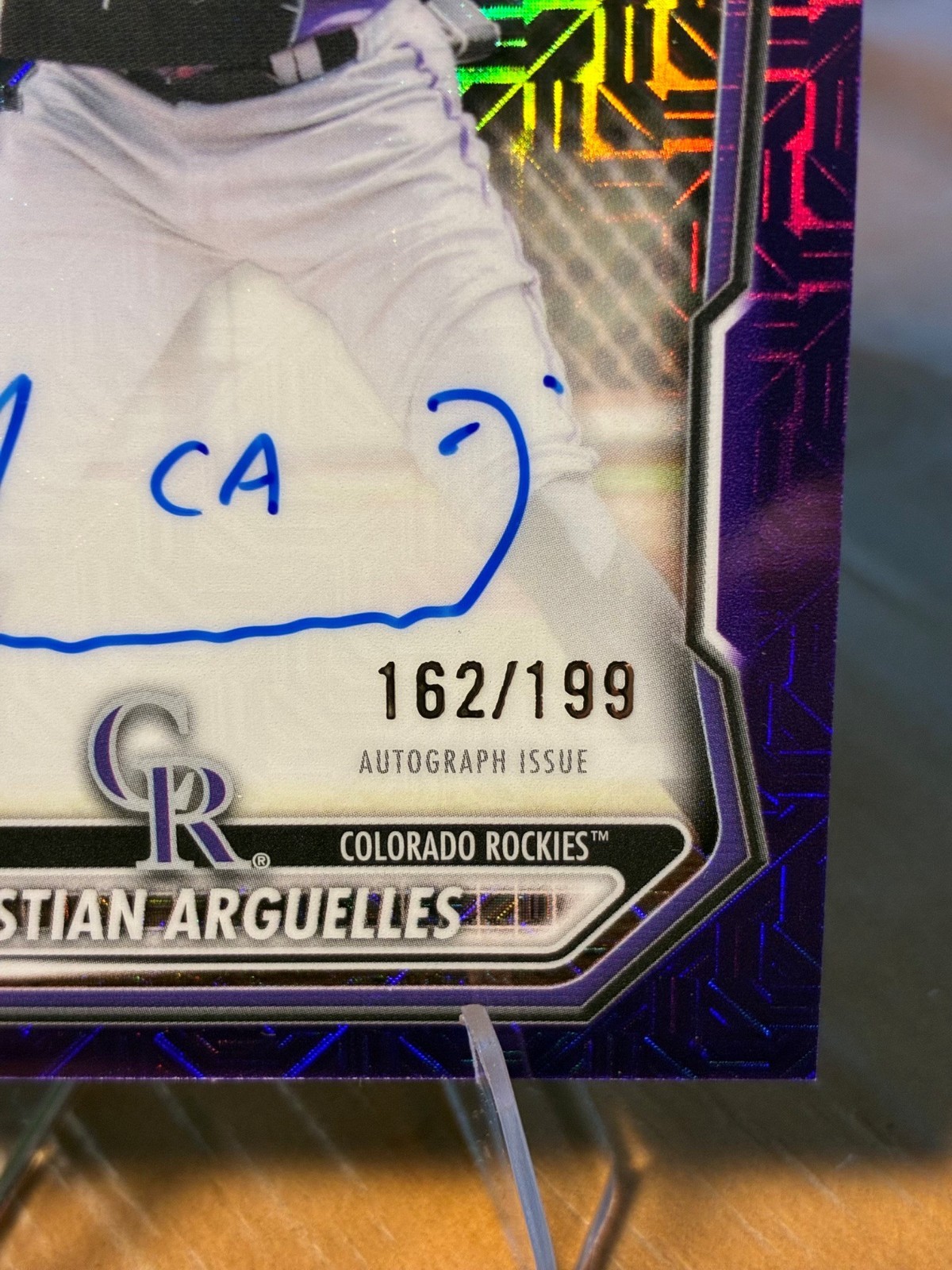 2026 Bowman Chrome Cristian Arguelles Purple Mojo Refractor AUTO #/199 (RC)  view 2