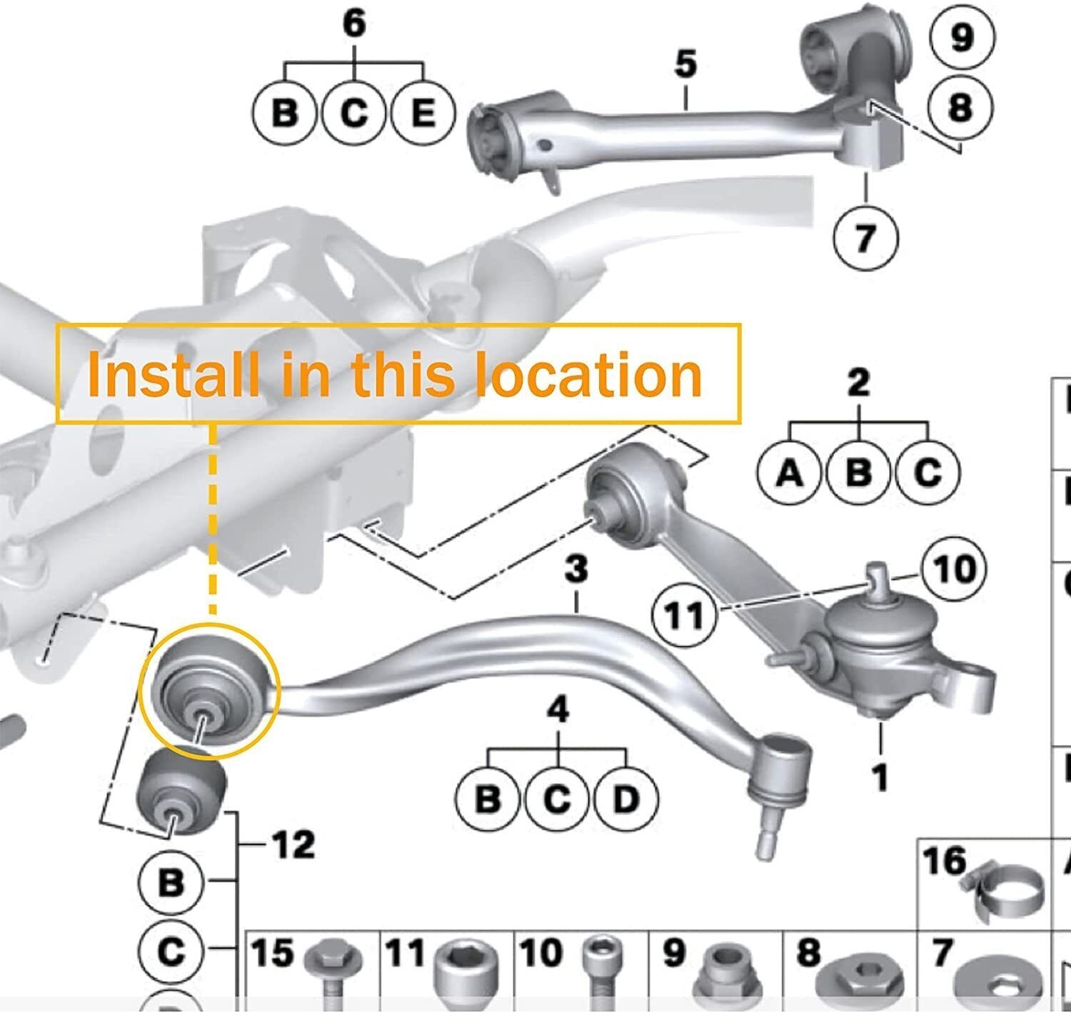 Front Upper Lower Control Arm Bushing Kit Rolls-Royce Phantom OEM: 31126762825