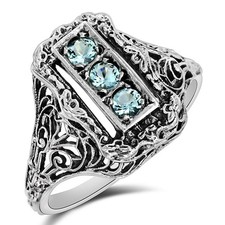 1CT Aquamarine 925 Sterling Silver Filigree Style Ring Sz 6 US8