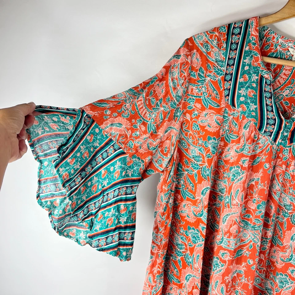 Top túnica CATO para mujer talla 2X naranja cachemira cuello en V dobladillo alto fluido manga 3/4 Foto 3 de 4