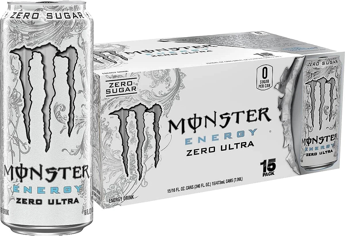 New Monster Energy Zero Ultra, Sugar Free Energy Drink, 16 Ounce (Pack of 15)