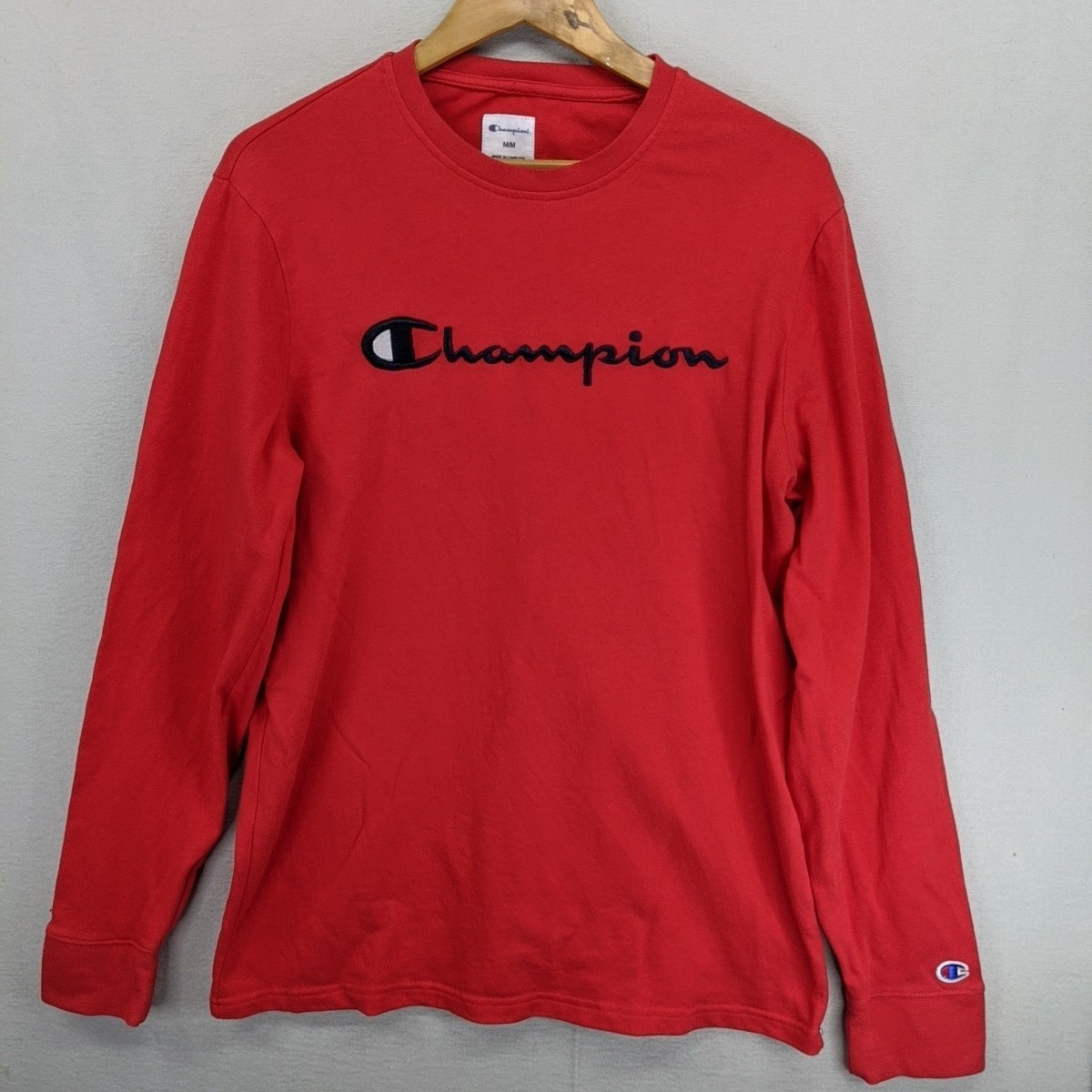 Champion Classic Red Long Sleeve T-Shirt with Embroidered Logo for Men  