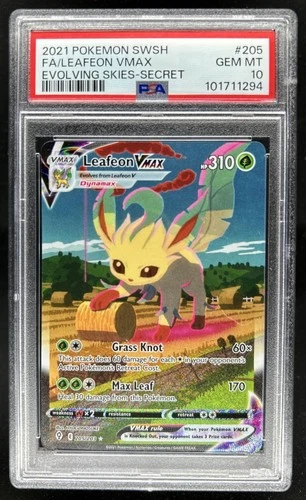 2021 Pokemon SWSH Evolving Skies Leafeon VMAX #205/203 PSA 10 GEM MINT