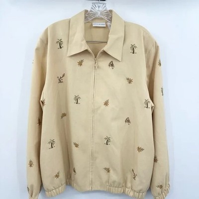 Alfred Dunner Women's Yellow Palm Tree Monkey Long Sleeve Zip Up Jacket SZ 14