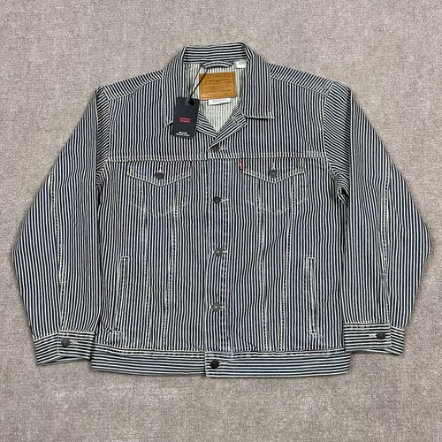 Levis Premium Denim Jean Trucker Jacket Mens Medium Hickory Railroad Striped