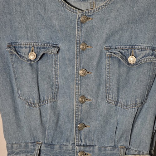 Denim Romper Size Medium Rolled Sleeves Waist Tie Vintage 80s Gloria Vanderbilt - Picture 5 of 9